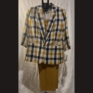 Bar Harbor Suit set plaid yellow *jacket XL* Pants 16*